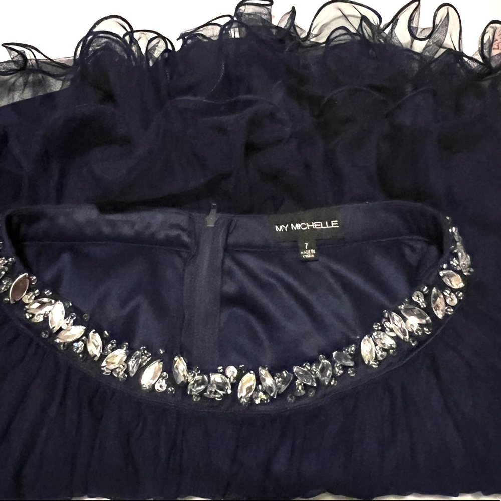 y Michelle Formal Skirt Navy Blue Lace Sz 7.